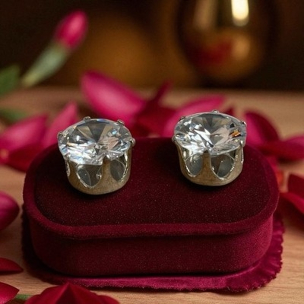 Round Crystal Clear Stud Earrings Classic Sparkle Jewelry NWOT